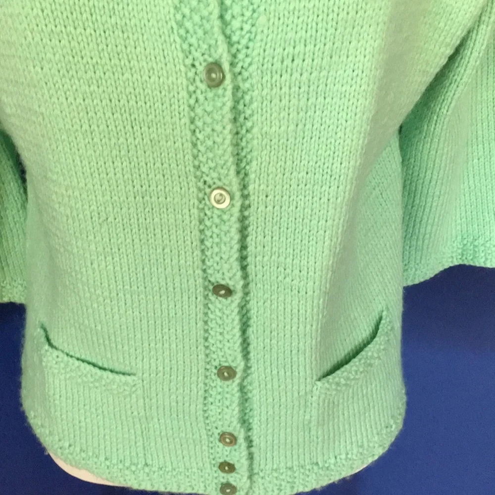 Vintage 1950s mint sea foam green handmade sweater cardigan pinup rockabilly - Picture 4 of 15